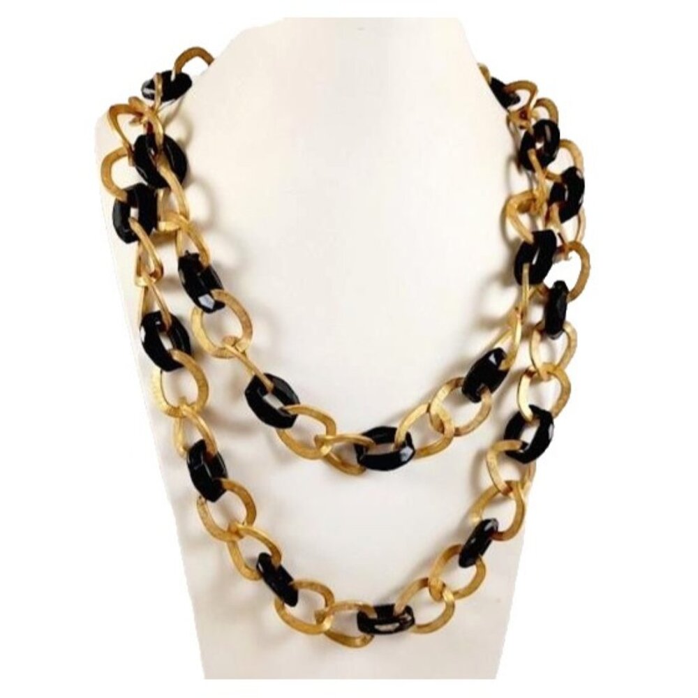Vintage Hobe Black & Gold Tone Chain Necklace